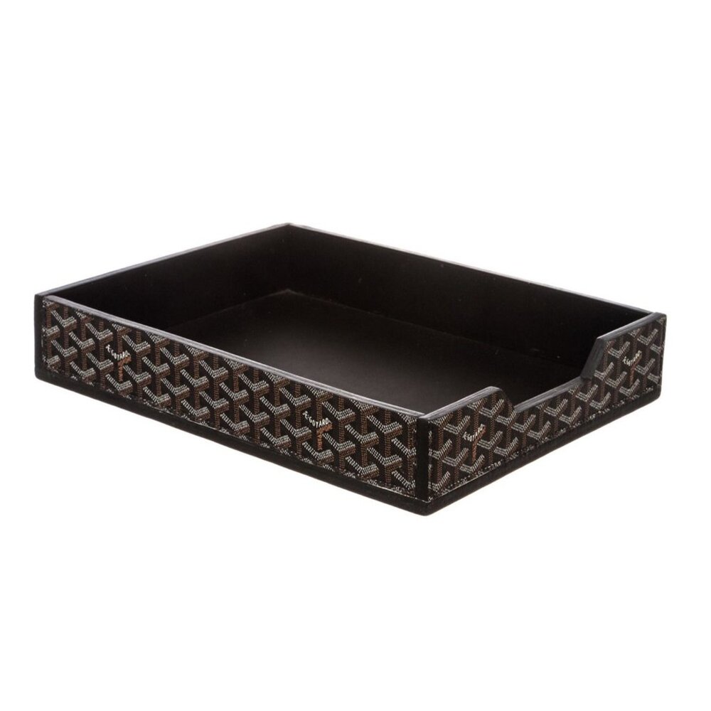 Goyard Chevron Goyardine Desk Tray in Brown and Black